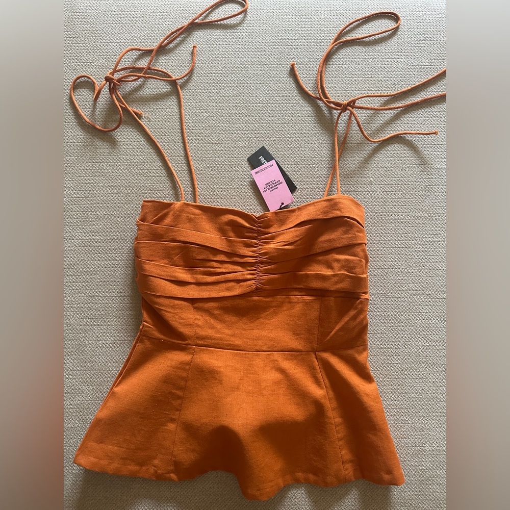 PLT Burnt Orange Ruched Peplum Top